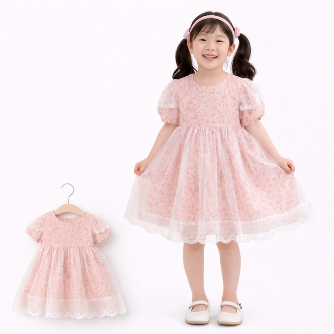 여아 여름 원피스 공주풍 퍼프소매 플로럴 나들이룩