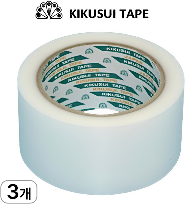 키쿠스이(일본산) 잔사 없는 우벤테이프 보양테이프 양생테이프 50mmX25m 최고급형(반투명), 3개