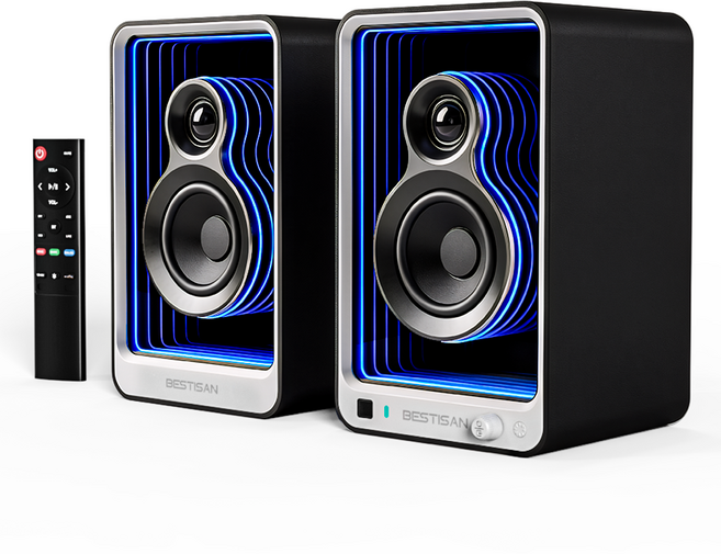 BESTISAN PC-FI 데스크 파이 어비스 100W 2채널 Hifi 앰프내장형 블루투스 북쉘프 스피커, 블랙, SR15