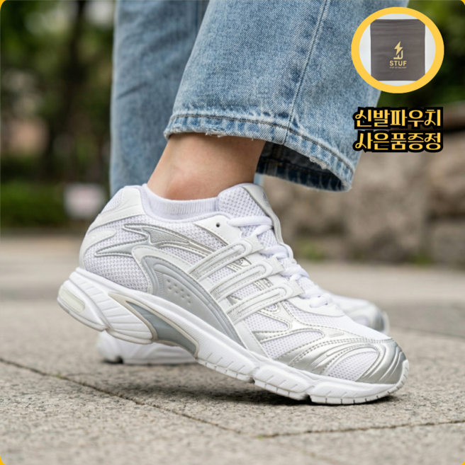 아디다스 템퍼런2 여성 스니커즈 화이트 메쉬 쿠셔닝 운동화+신발파우치 증정