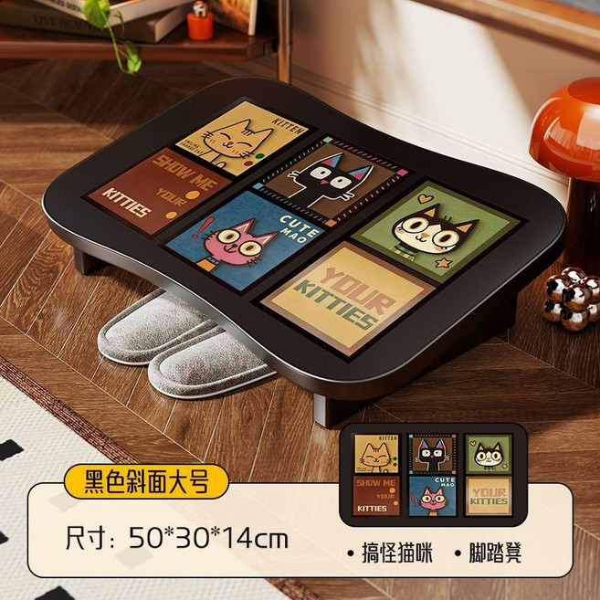 無品牌 踩腳凳 辦公室腳踏板, 搞怪貓咪黑色斜面大號