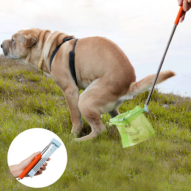 Jeernare 외출 산책 강아지 배변집게 비접촉 강아지똥 집게 초경량 휴대용 접이식, 1개, 블루