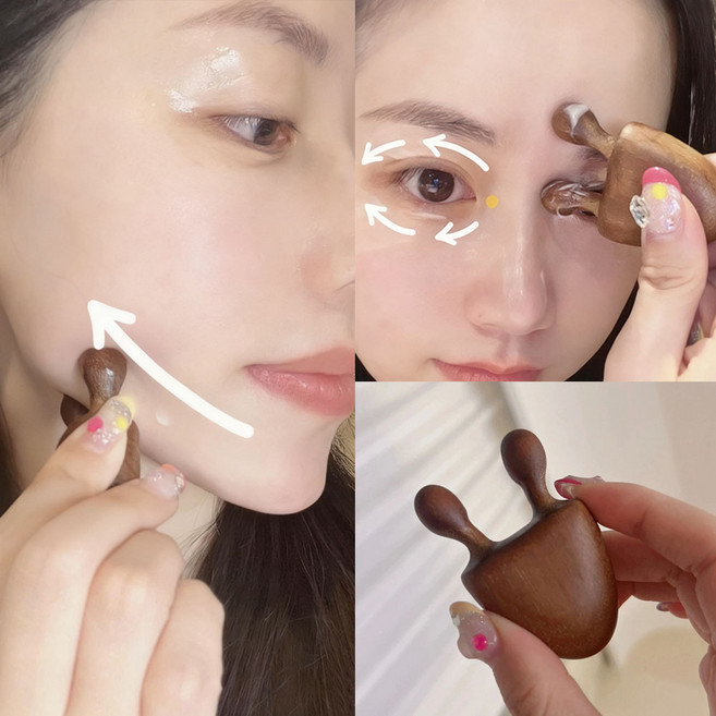 눈 안마기 얼굴 안마기 달팽이 안마기 지압봉 다용도 안마기, 2개, 갈색