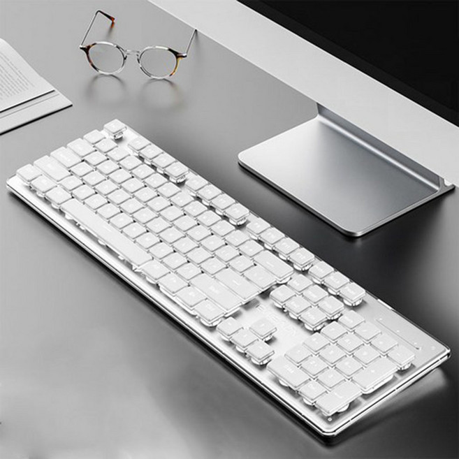 EWEADN 무선 키보드 저소음키보드 LED 일반형 104키 키보드, GX710, 화이트 백라이트