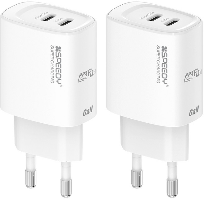 스피디 Gan 20W PD PPS 초고속 2포트 멀티 C타입 충전기, 화이트, 2개