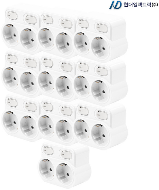 현대일렉트릭 국내 절전형 회전형 멀티탭 멀티코드 1구 2구 3구 방수방진 난연, 10개, 절전형 2구 스위치 멀티탭, 9.2cm