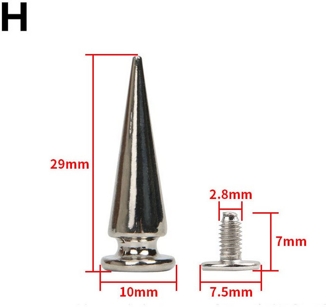 스파이크 펑크 리벳 스터드 금속 날카로운 탄두 가방 신발 의류 시계 밴드 장식 네일 버클 헤드 10 세트, 01 H