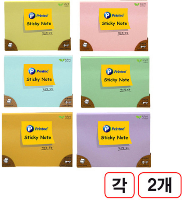 프린텍)스티키노트 파스텔10276 노랑 핑크 파랑 연두 주황 보라 각2개입 총12개입