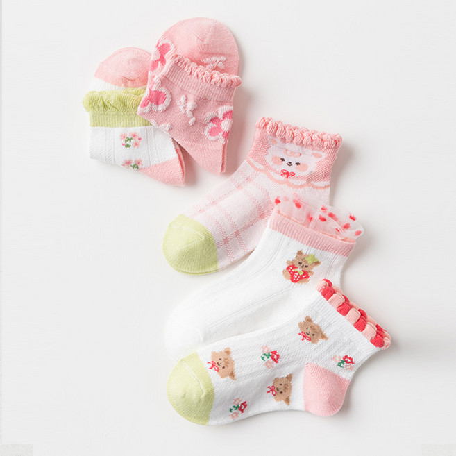 슈가앤 여아용 NE 큐트 망사양말 5켤레 세트 유아 아동 초등 양말