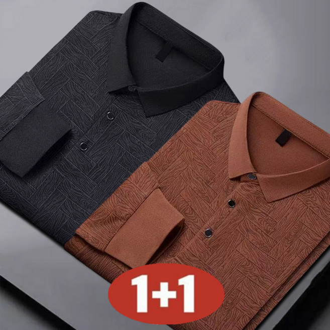 오스틱니 100KG까지 빅사이즈 1+1 중장년 아빠룩 남성용 가을겨울 비즈니스 캐주얼 칼라넥 긴팔티