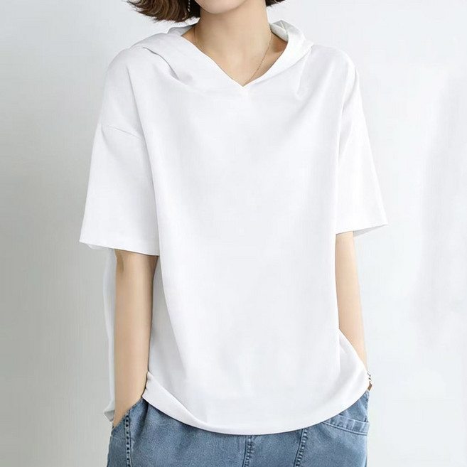 드마엘 웰터 여성 무지 후드 반팔 티셔츠 (5color)+델로나