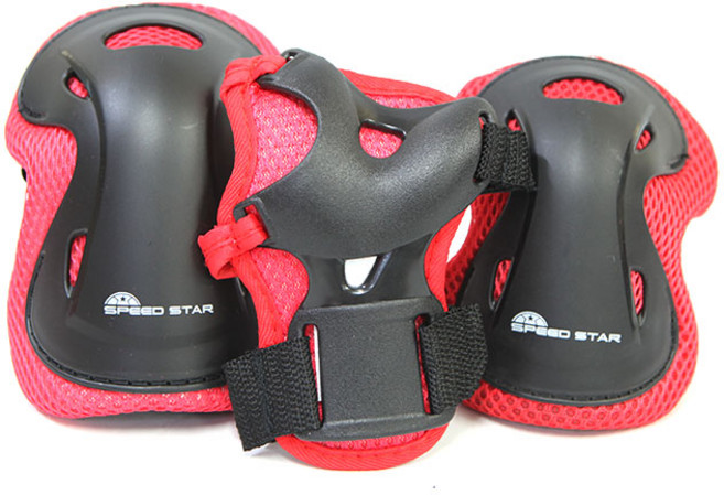 스피드스타 스피드스타 아동용/청소년/성인 보호대 손목 2p + 팔꿈치 2p + 무릎 2p 세트, 레드, 1세트
