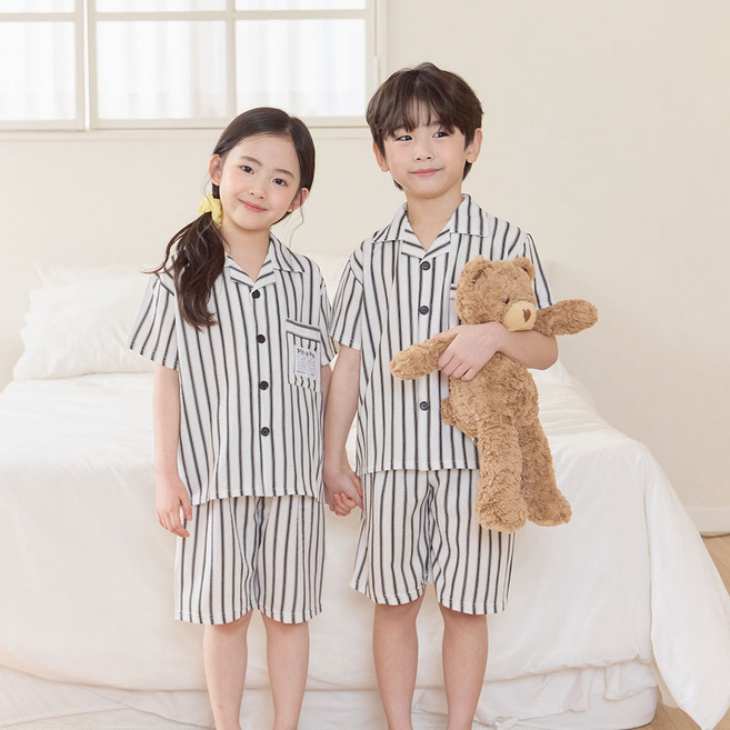 투위 여름 반팔 엠보시어서커 카라 가족잠옷 커플 아동 주니어 파자마