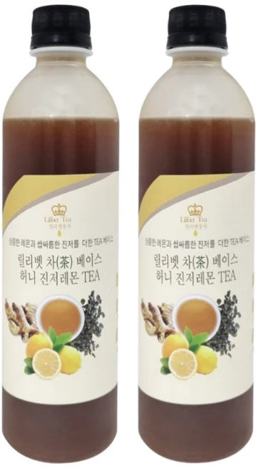 릴리벳 허니 진저 레몬 티베이스 생강청 음료, 2개, 550ml - 쿠팡