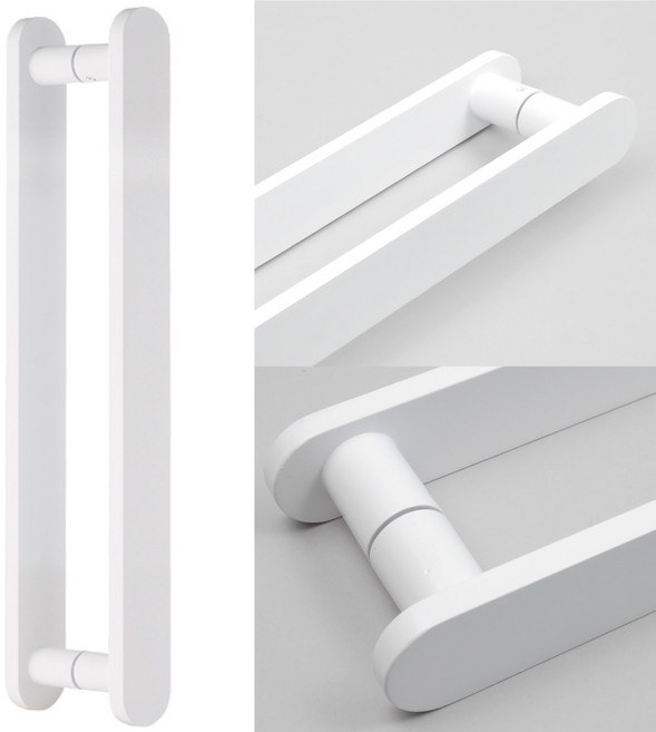 무드체인지 플랫R형 강화도어 유리문 손잡이 센터340mm, 백색, 1세트