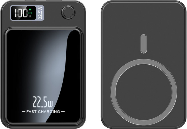 MagSafe新款 無線磁吸行動電源 22.5W快充 20000mAh超薄小巧行動電源, 黑色【22.5W有線充+15W無線充】, 黑色, 20000mah行動電源