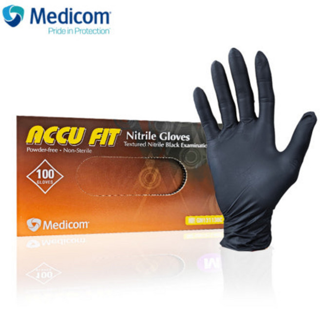 메디컴 식품용 음식점 미용실 두꺼운 블랙 니트릴장갑 (5.0g) 요리용장갑 100매 x 2박스, 아큐핏두꺼운블랙니트릴장갑(5.0g)L 2박스