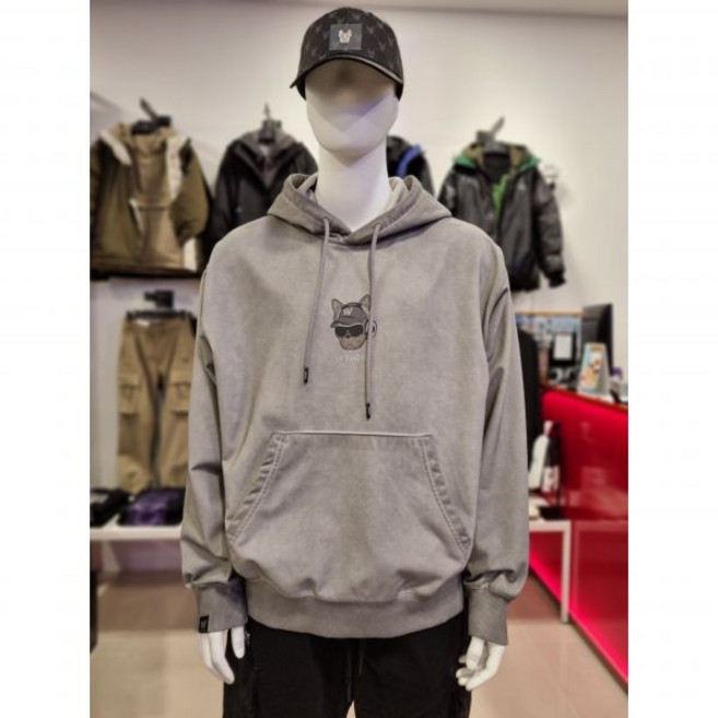 라이프워크 남녀공용 가먼트다잉 헤드셋 힙독 후드 티셔츠 라이트그레이 LW253HD308