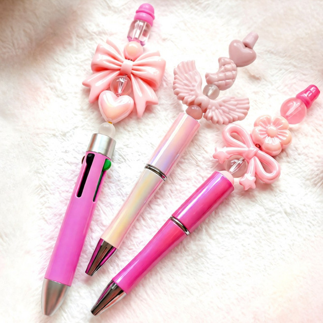 굿즈라이프 볼꾸 볼펜 꾸미기 비즈 파츠 재료 세트, 2세트, 핑크천사 3개