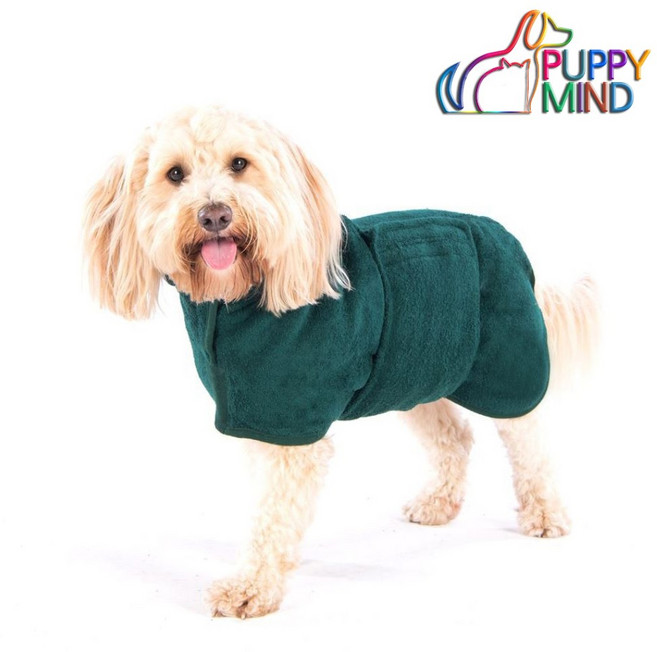 퍼피마인드 강아지 목욕가운 목욕타올 배스드롭 그린컬러 강아지옷, 그린, 1개