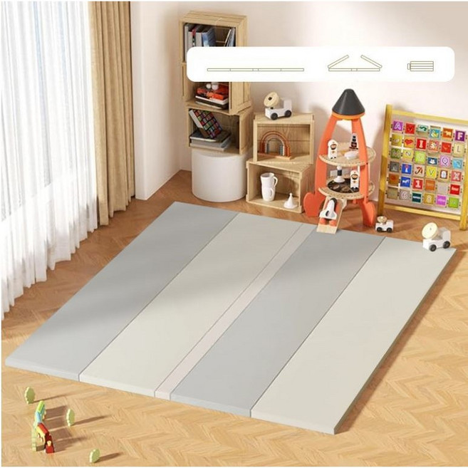 HZDMJ 4단 접이식 폴더매트 하우스 다용도 놀이매트 거실 집안용 층간소음매트 어린이매트, 백색/그레이