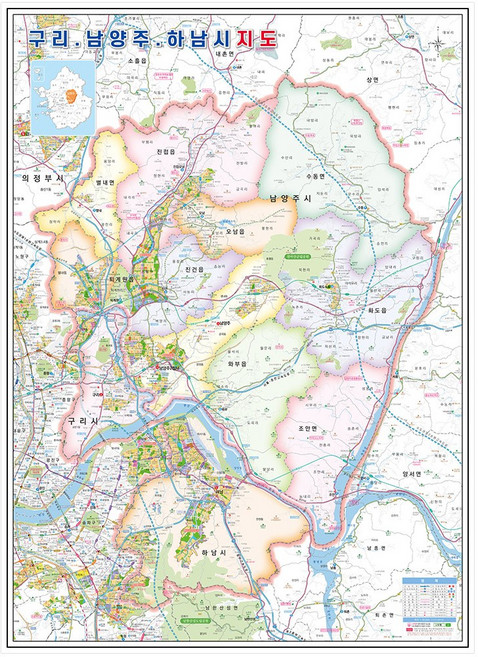 나우맵 구리시 남양주시 하남시지도 코팅 - 경기도 수도권 도로 행정 전도