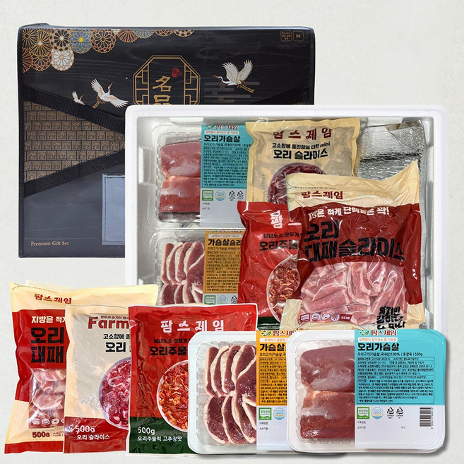 팜스제임 선물세트 특선2호 2.5kg [냉장] (국내산 무항생제) 오리고기 대패 로스 주물럭 가슴살 슬라이스 고기선물세트 설날 추석 어버이날 다이어터 식단, 1세트