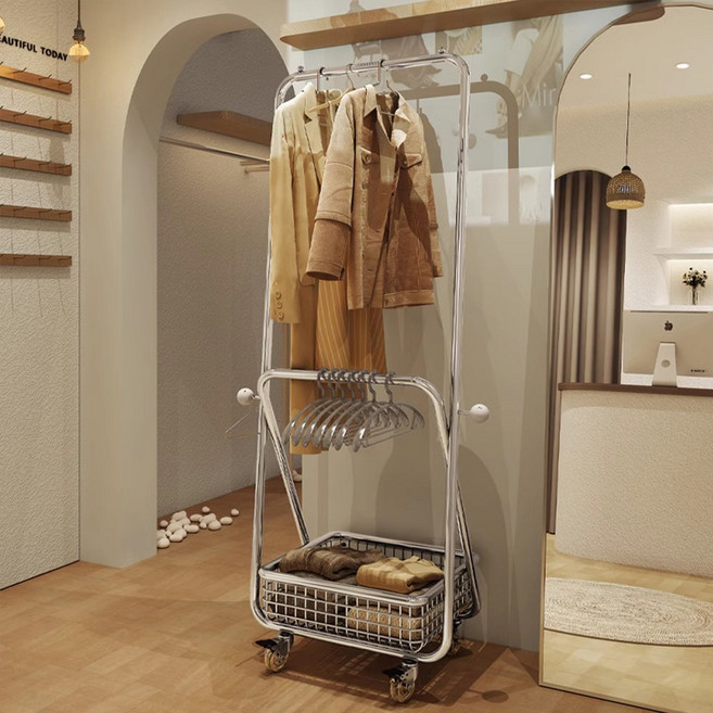 튼튼한 스텐 이동식 2단 스탠드 행거, 실버