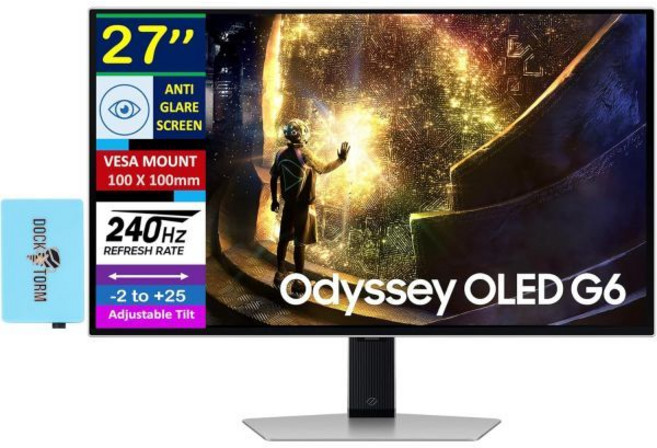 삼성 27인치 오디세이 OLED QHD 240Hz 0.03ms 프리싱크 프리미엄 프로 게이밍 모니터 플리커 프리 안티글레어 VESA 마운트100mm HDMI 디스플레이, 1-Pack, Odyssey OLED G6