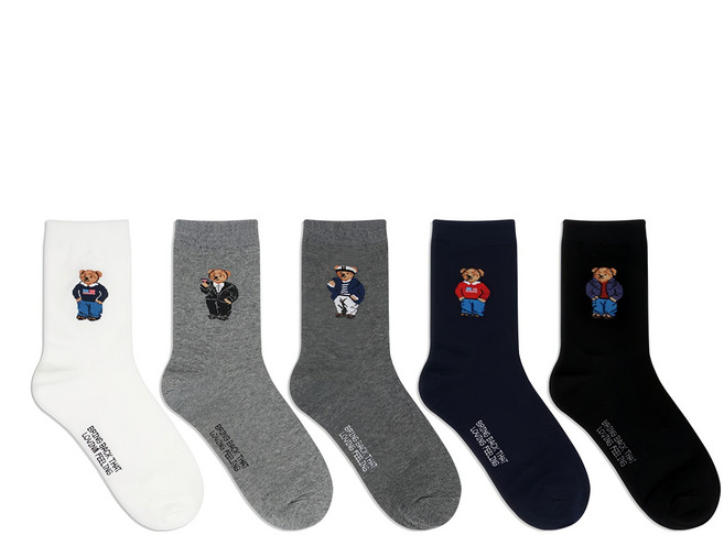박군 남성용 베어 중목 양말 5족 세트