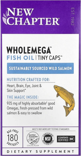 새해 첫좋은선물 New Chapter Wholemega™ 피쉬 오일 Tiny Caps™ BSE 무함유 소프트젤 180정 제대로 할인합니다, NewChapterWholemega피쉬오일TinyCap, 1개 - 쿠팡