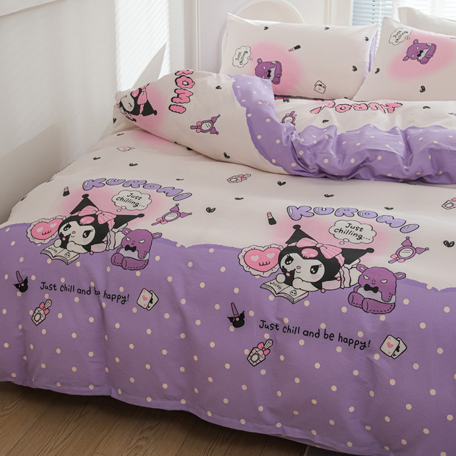 카툰 디자인 침구 세트 4종 세트 워싱 코튼 이불 커버 기숙사용 싱글 침구 세트 3종 세트