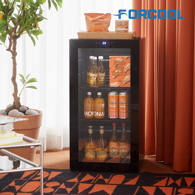 포쿨 미니쇼케이스 음료수 냉장고 디지털 가정용 술장고 90L, FC-90MS, 블랙