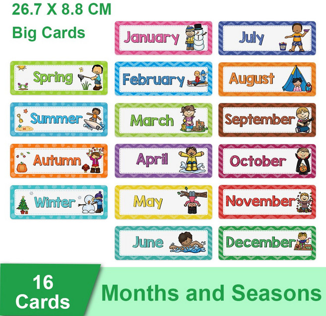 월 및 계절 영어 카드 파닉스 단어 학습 카드 영어 단어 카드, Months and Seasons