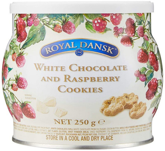 덴마크과자 로얄 단스크 ROYAL DANSK 화이트 초콜릿과 라즈베리 쿠키 250g, 1개