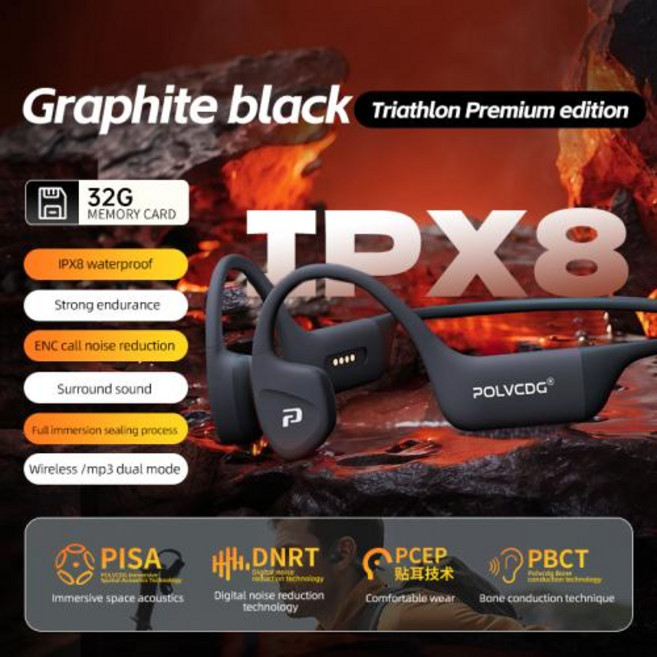 골전도블루투스 뼈전도 무선 이어폰 POLVCDG 수영 IPX8 방수 32GB 메모리 5.4 실리콘 소재 신제품 x16, 2)Graphite Black-X16