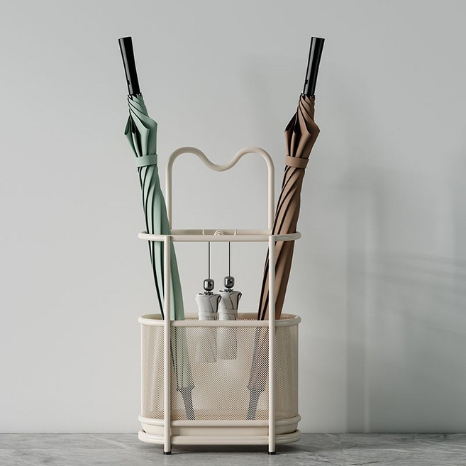 raee 鐵藝雨傘架 家用收納置物架 瀝水傘桶, 1個, 【新款】貓耳朵-米白色-熱銷