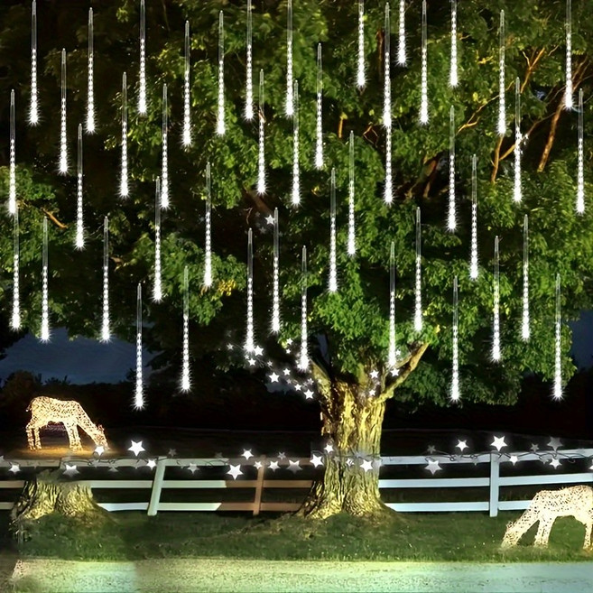 KELAKE 유성우 LED 8봉 스노우펄 빗방울 정원 조명 USB 전원 공급 장치 직렬 가능, 화이트, 1개