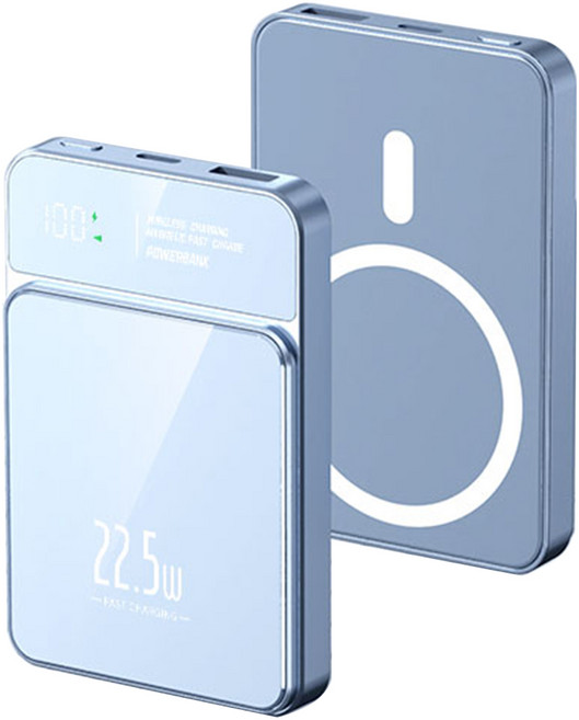 맥세이프 보조배터리 20000mAh 무선 대용량 가벼운 아이폰 갤럭시 사용가능, 파랑, GG1260110-1S2P 20000