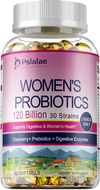 pslalae 女性益生菌 1200億 30種菌株 蔓越莓+益生元+消化酶, 60 SOFTGELS
