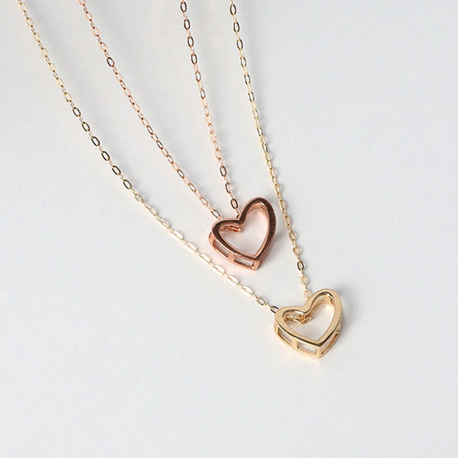 오로프 전체 14K 금 언발 하트 심플 모던 목걸이 펜던트 메달