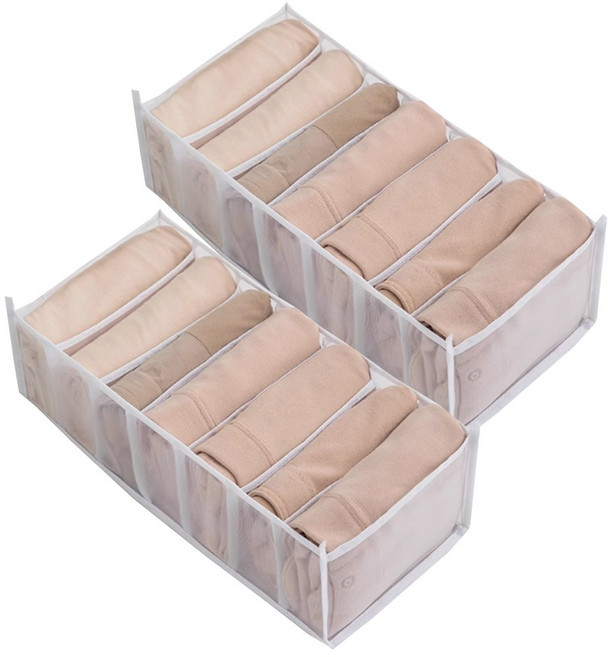 아워리빙 칸칸이 메쉬 속옷 양말 정리함 중형 7칸, 화이트, 2개