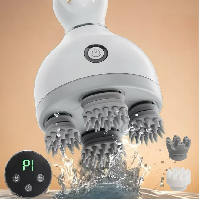 [하루마켓] 무선 전동 두피 마사지기 자동 헤어 케어 머리 안마기 휴대용 충전식, 화이트, LZS-22