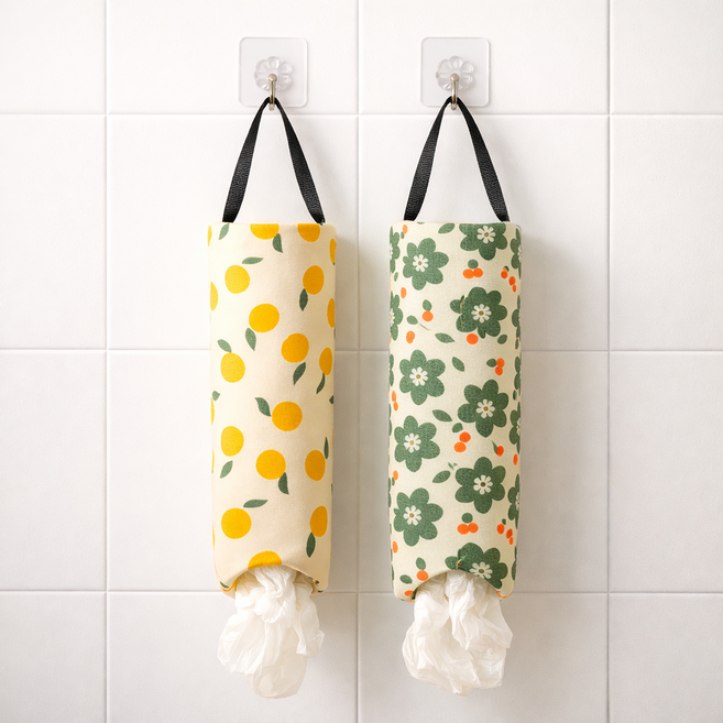 아워딜 뽑아쓰는 비닐봉투 정리 보관걸이 무타공걸이 증정, 2개, 그린+오렌지