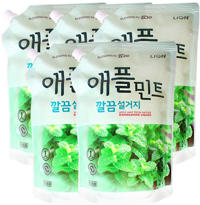 참그린 애플민트 깔끔설거지 1.2L, 5개