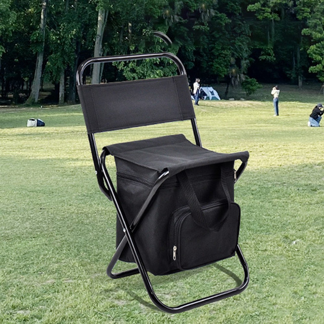 휴대용 접이식 아이스백 캠핑의자 등받이 낚시 의자 보냉가방, 1개, 블랙