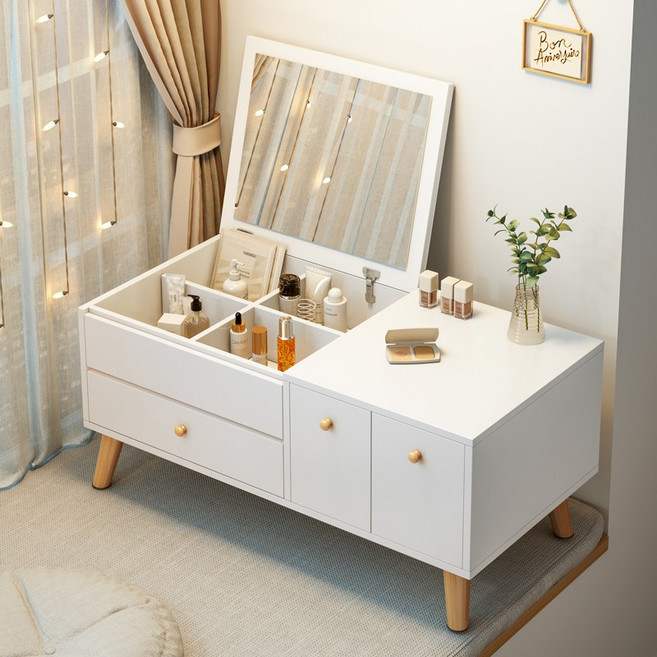 PercyLy 좌식 수납 서랍형 다용도 수납 화장대 미니 화장대 흰색