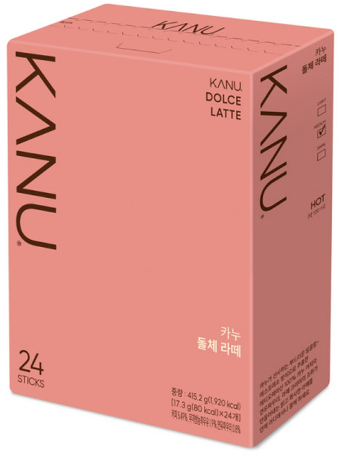 맥심 카누 돌체 라떼 24개입 학교 병원 사무실 학원 공장 탕비실 커피 간식, 24개입 x 1개, 17.3g, 1개, 24 STICKS