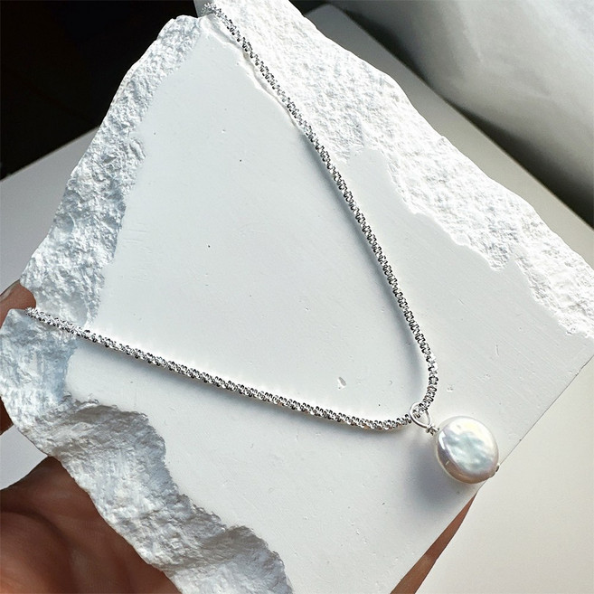 오누이디스플레이 여성용 실버 925 데일리 은 볼륨 진주 목걸이 W47