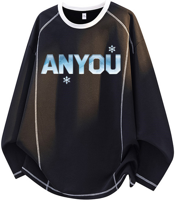 ANYOU 남성 봄가을 라운드넥 맨투맨 캐주얼 루즈핏 루즈핏 긴팔 티셔츠